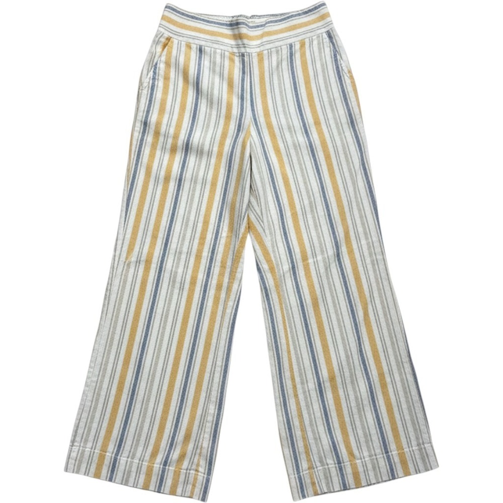 C Est 1946 14/16W Linen Rayon Striped Wide Leg Crop Pants Pull On Pockets